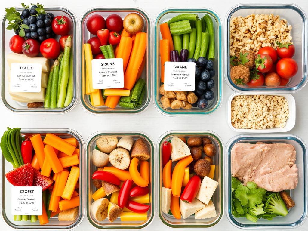 a group of containers with different foods