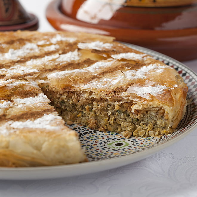 Chicken, pastilla, and Cumin Pastilla in a Moroccan Style.